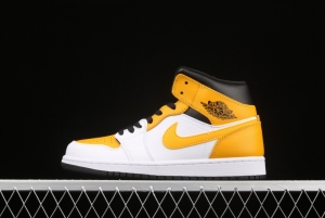 Air Jordan 1 Mid White and Yellow Zhongbang Basketball shoes 554724-170