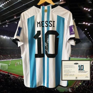 2022 Argentina Home #10 Messi Signed Signature Jersey